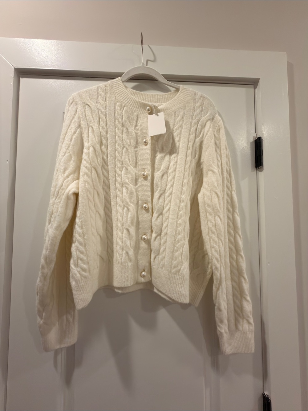 Brand New - H&M Cream Cable-Knit Cardigan with Pearl Buttons - Size M